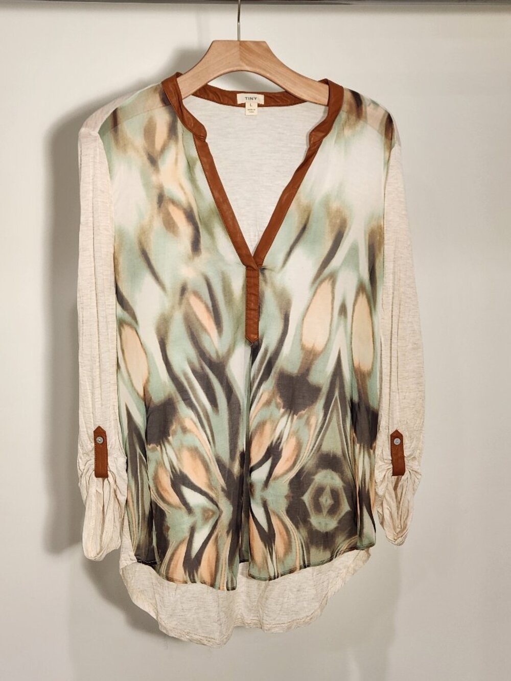 Watercolor Tunic TINY by ANTRHOPOLOGIE Leather trim Women's Size L